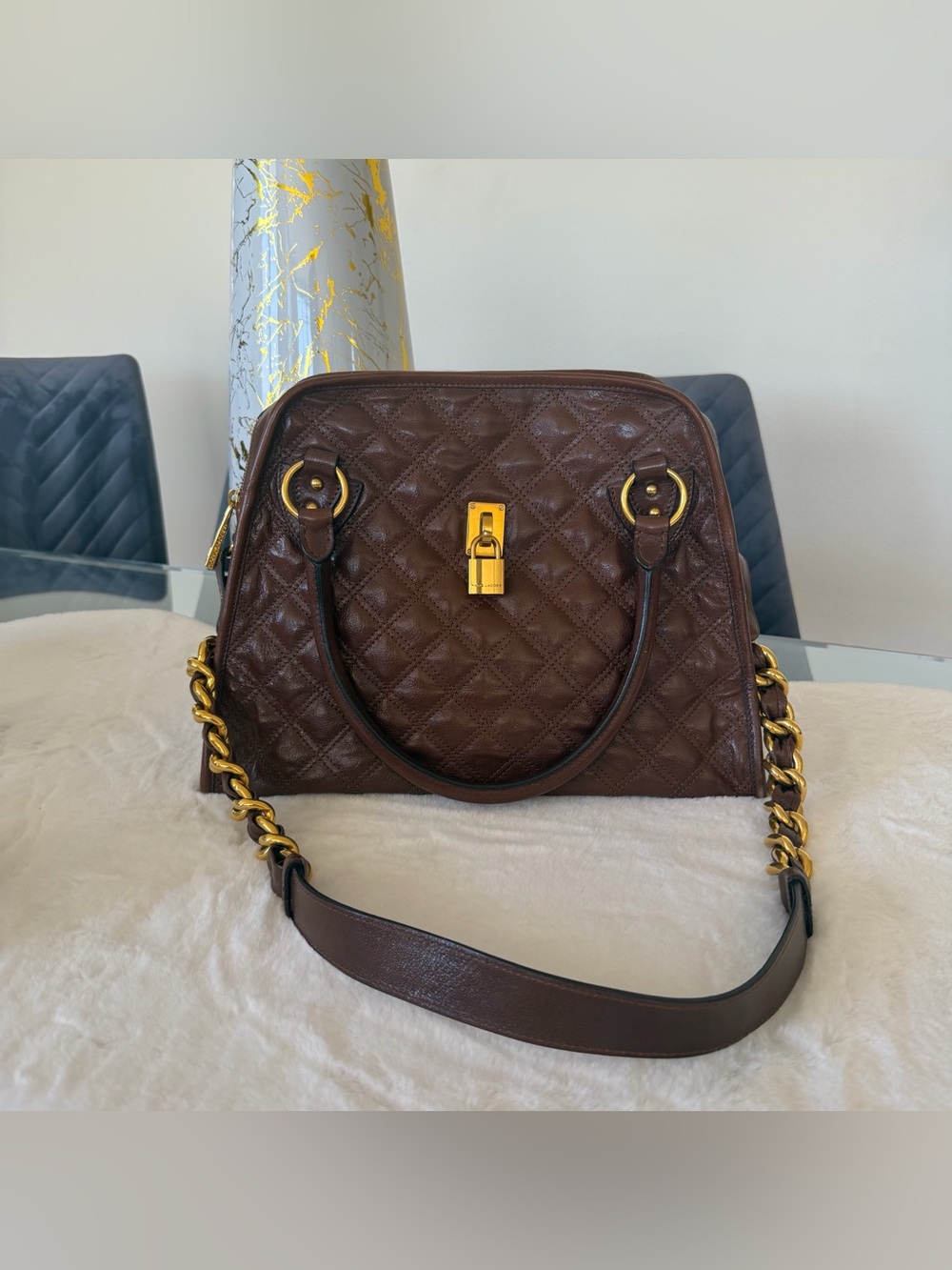 Marc Jacobs Vintage Quilted Leather "Stam" Satchel Bag – Chocolate Brown